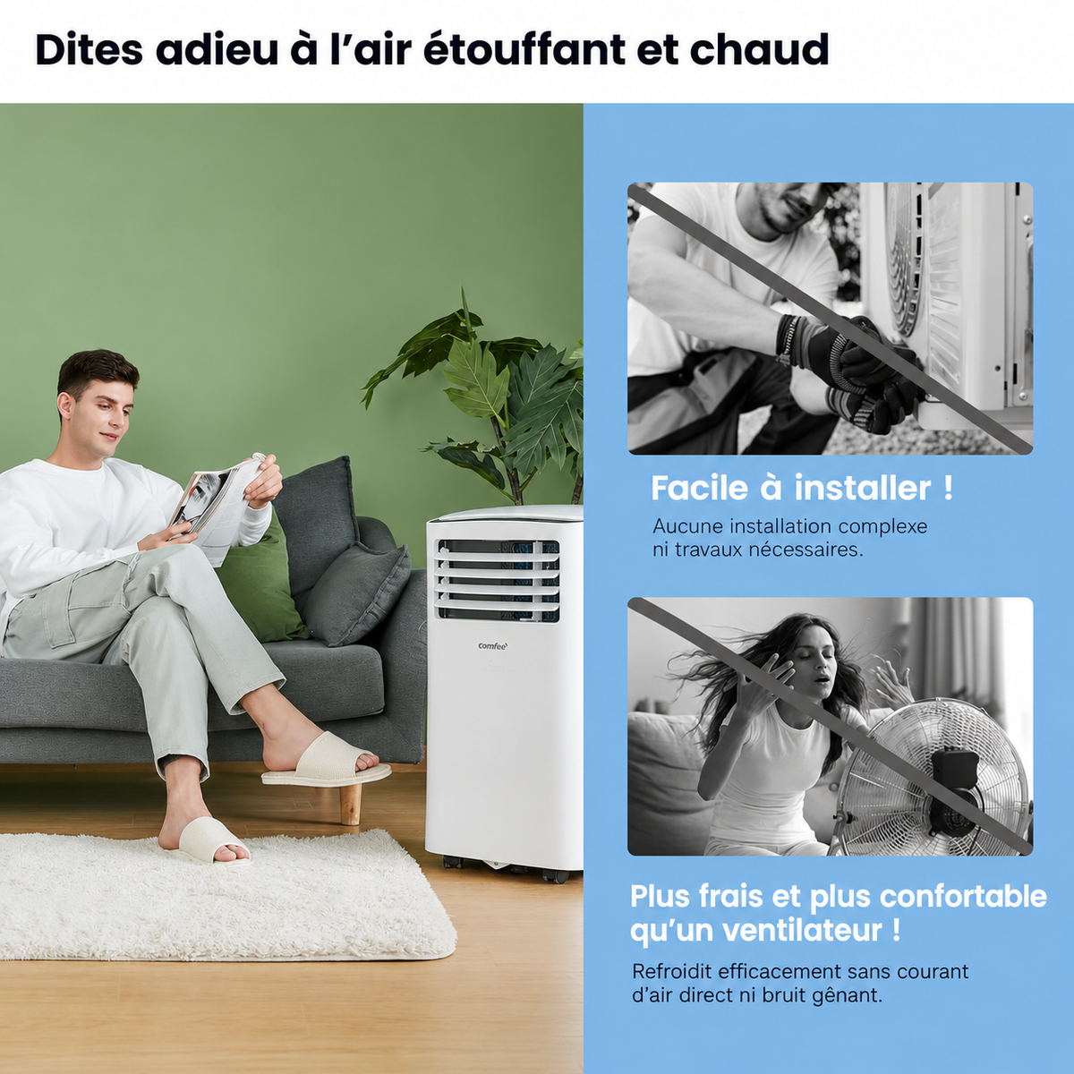 Comfee MPPH-09CRN7 climatiseur mobile 9000 BTU 2,6 kW 3-en-1, R290, classe A, jusqu'à 33 m²