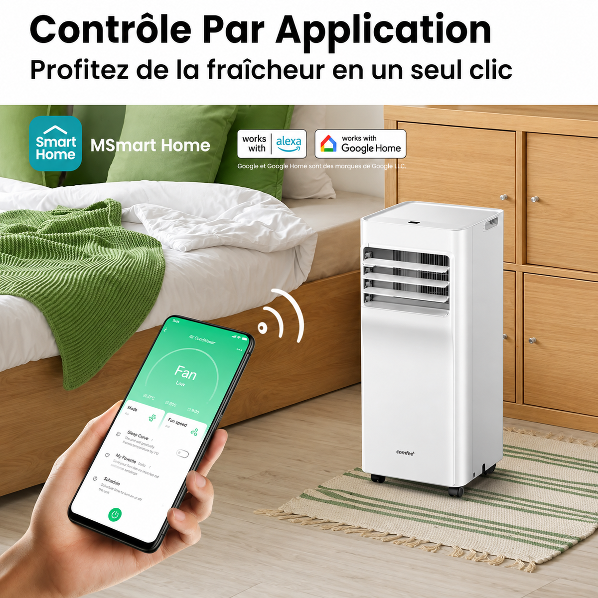 Comfee Breezy Cool 2.0 climatiseur mobile connecté 7000 BTU 2,0 kW 3-en-1, R290, app, 25 m²
