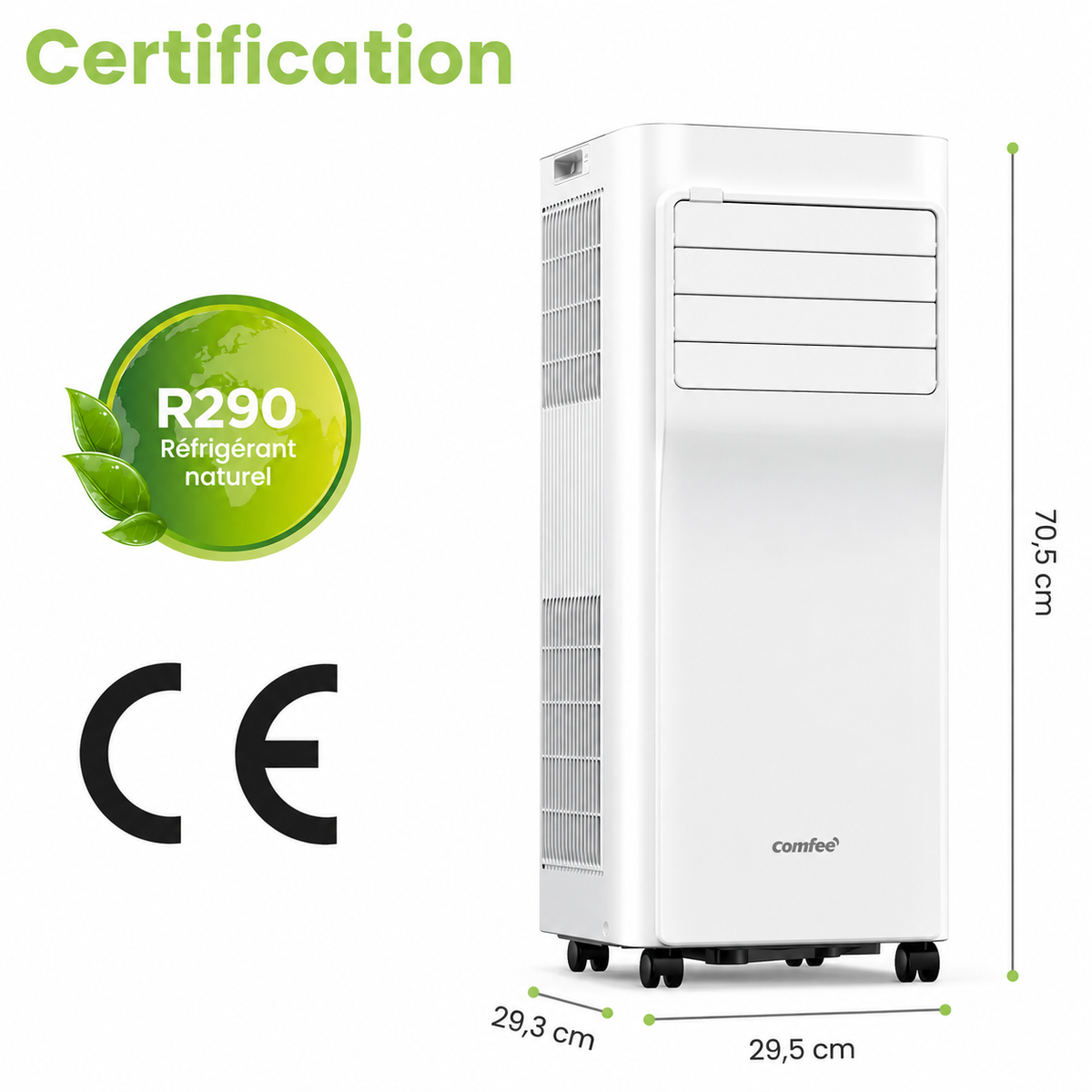 Comfee Breezy Cool 2.0 climatiseur mobile connecté 7000 BTU 2,0 kW 3-en-1, R290, app, 25 m²